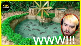 Construye sorprendente estanque de peces bagres; que genera oxígeno con molino de agua. |Reacción|