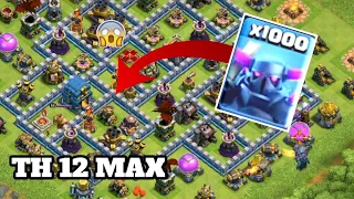 1000 lvl.1 Pekka  vs TH.12 max base attacking gameplay🤔😱 |COC Private Server |