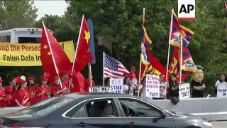 Raw: Protesters Gather Ahead of Xi's Fla. Visit