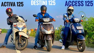 Honda Activa 125 vs Hero Destini 125 vs Suzuki Access 125 || Ye in dono se fast hai 😱😱