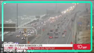 Winds cause waves to crash alongside I-275 in Tampa