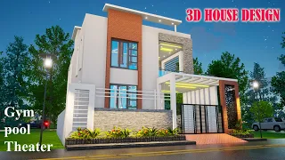House design with Gym, Home Theater, swimming pool | 40x50 feet | 4 bedroom duplex House plan