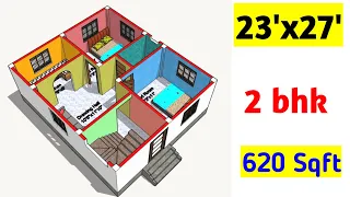 23x27 house plans || 23x27 ghar ka naksha|| 23x27 house design|| 620 Sqft