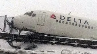 Delta plane skids off icy NYC runway