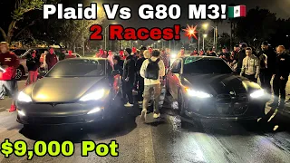 Tesla Plaid Vs G80 M3! $9,000 Pot | 2 RACES! #BMW #G80 #M3