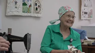 Sewing chemo caps while battling cancer