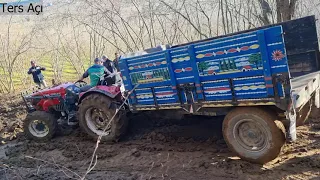 Traktörlerin Çamurla Mücadelesi. Karasu Köyü Halkının  kışlık odununu alma mücadelesi.