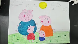 How to draw Peppa pig with  her family/ tô màu gia đình Peppa pig