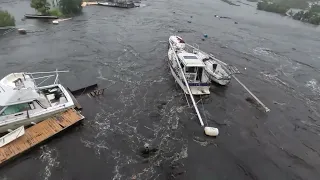 Hurricane Idalia slams Florida - boats smashing bridge from storm surge