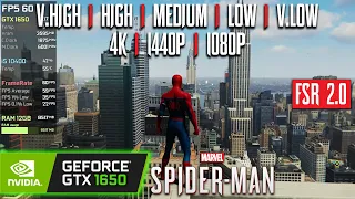 GTX 1650 | Marvel's Spider-Man - FSR 2.0 - 4K, 1440p, 1080p - Very High, High, Medium, Low, Very Low