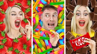 GUMMY FOOD VS REAL FOOD VS CHOCOLATE FOOD CHALLENGE FOR 24 HOURS | CRAZY FOOD IDEAS BY CRAFTY HYPE