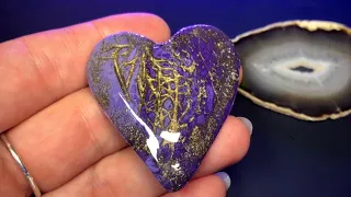 Magical Purple Hearts. Faux Stone from Polymer Clay. New Experimenting with Embossing Powder.