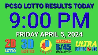 9pm Lotto Results Today April 5, 2024 Friday ez2 swertres 2d 3d pcso