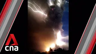 Volcanic lightning above Taal volcano in the Philippines