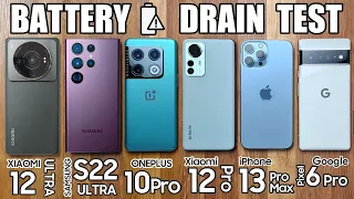 Xiaomi 12S Ultra vs OnePlus 10 Pro / iPhone 13 Pro Max / S22 Ultra / Pixel 6 - BATTERY DRAIN TEST!