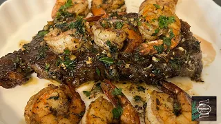 THE BEST GARLIC BUTTER STEAK AND SHRIMP | SURF AND TURF RECIPE YOU’ll EVER EAT