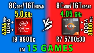 i9 9900k OC vs Ryzen 7 5700x3D Test in 15 Games or R7 5700x3D vs i9 9900KS 5.0 GHz + RAM 4266 MHz