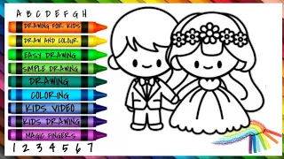 Bride and Groom 👩‍❤️‍👨 Drawing Painting Colouring for kids Toddlers | drawing Wedding  easy #drawing