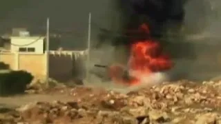 Syrian tank blown up by rebel armoured vehicle in Aleppo