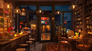 Instrumental Jazz Reverie Music For Relaxation, Study, Work -Cozy Coffee Shop Ambienc at Rain Night