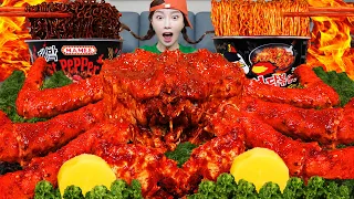 ENG SUB) KING CRAB 🦀 with malasauce Spicy KOREAN ramen Buldak Ramyun Seafood Mukbang ASMR Ssoyoung