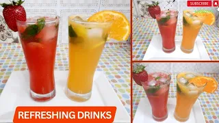 2 Refreshing Drinks Strawberry & Orange lemonade Recipe by Sehar Mohsin | easy to make at home