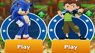 Sonic Dash vs Ben 10 Up To Speed - All Characters Unlocked Showcase