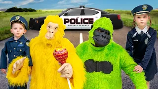 Police Chase Gorilla | Funny Gorilla Story by Vania Mania Kids