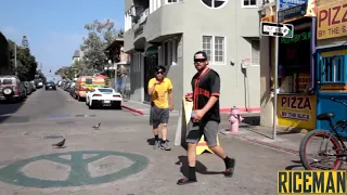 Chair pulling prank in "Los Angeles"