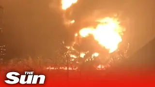 Huge fireball explosion as Russian missile targets fuel depot in eastern Ukraine