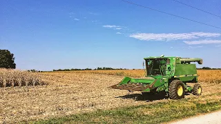 Harvesting the First Field of Corn - John Deere 9400 and 444