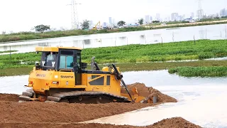 Incredible Visualization Operator Bulldozer Pushing Sand Need To Cleaning Track Sand Filling Up