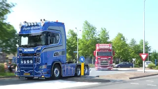 Truckshow Nederhemert 2023 with many Scania V8, L6, DAF & Volvo open pipes sound
