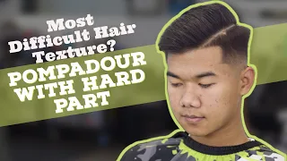 Most Difficult Hair Texture | Mid Fade Pompadour with Side Part | Barber Tutorial Barber How To