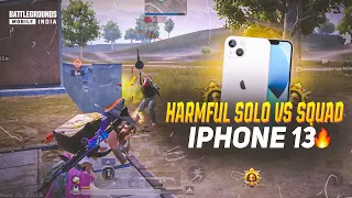 HARMFUL SOLO VS SQUAD💥IPHONE 13 SMOOTH + EXTREME PUBG / BGMI TEST 2024⚡️5 FINGER GAMEPLAY