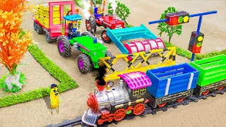 Diy tractor making mini bulldozer repair railways train accidents, Heavy truck carrying fruit,cake