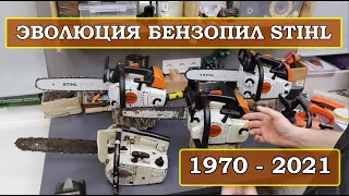 Эволюция одноручных бензопил STIHL с 1970 по 2021 год