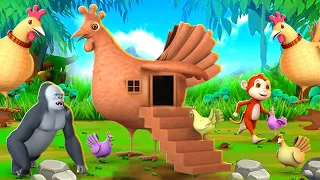 Giant Hen Mud House Diorama | Gorilla & Animal Friends  Farm Diorama Elephant Panda Monkey Cartoons