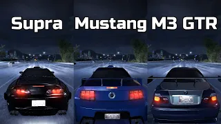 Toyota Supra vs Ford Mustang GT vs BMW M3 GTR - Need for Speed Carbon (Drag Race)