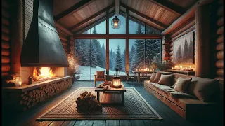 Snowfall by Your Living Room Window ❄️ Cozy Reading Nook with Fireplace Sounds