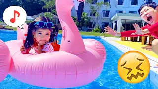 MINO SPENDS  24 HOURS IN  POOL CHALLENGE!!  HELP!DADDY CAN'T SWIM!