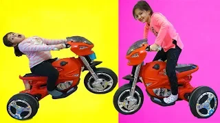 Masal and Öykü Ride on Sportbike Power Wheels and Unboxing toys - Fun Kids Video