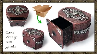 How to make VINTAGE style cardboard BOX with DRAWER | DIY