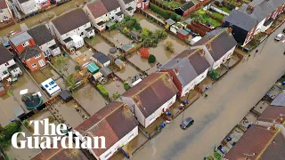 Aerial images show village near Doncaster partially submerged by flood water