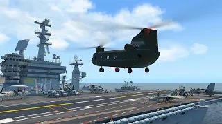 Helicopter CH-47 Chinook lands on an Aircraft Carrier / X-Plane 11 #Shorts