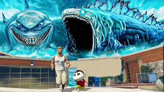 Surviving Biggest Tsunami With Bloop Biggest Fish in GTA 5! Bloop the Sea Monster Franklin SHINCHAN