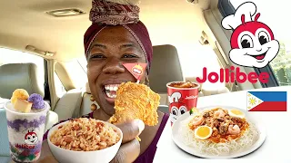 Trying JOLLIBEE for the FIRST TIME Filipino Fast Food Review | Palabok, Adobo Rice & Halo Halo