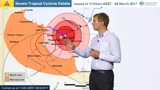 ⚠Weather Update: 11am AEST update on severe tropical cyclone Debbie, 28 March 2017