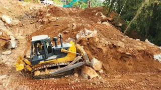 OMG!! Special Mountain Road Construction Bulldozer Excavator Digging Moving Big Rock Step Hill Road