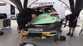 Toksport WRT Mechanics Fixing Pierre-Louis Loubet's Škoda Fabia  after Crash | Rally  Portugal 2024